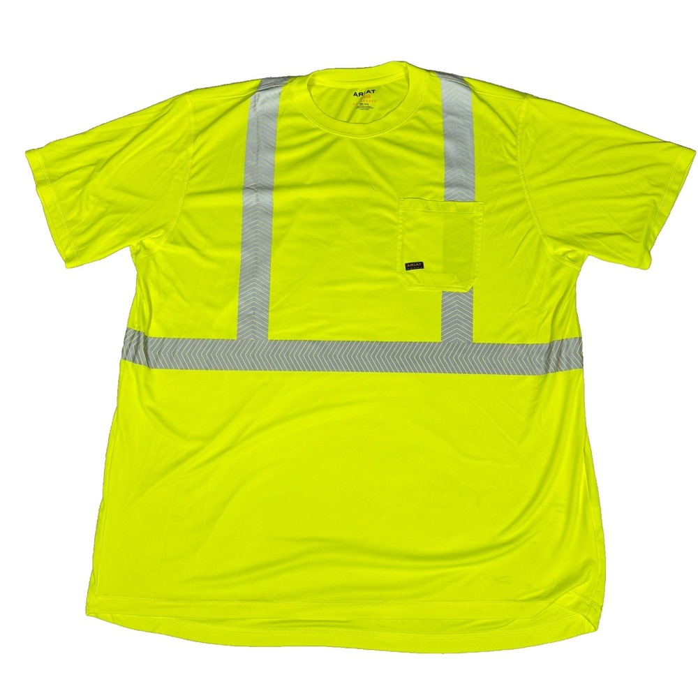 Ariat Rebar Hi-Vis ANSI T-Shirt Mens 4XL Neon Yellow Short Sleeve Patch Pocket